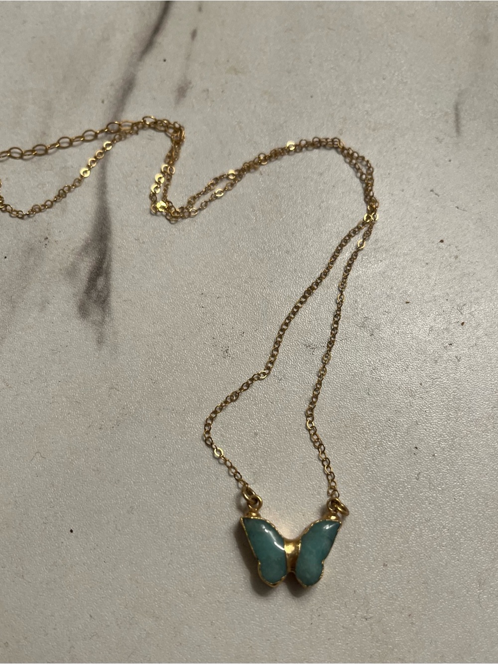 Gold and Amazonite Pendant Necklace with Aqua Blue Stones - Women Jewelry